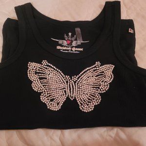 Twisted Heart Rhinestone Butterfly Tank Top